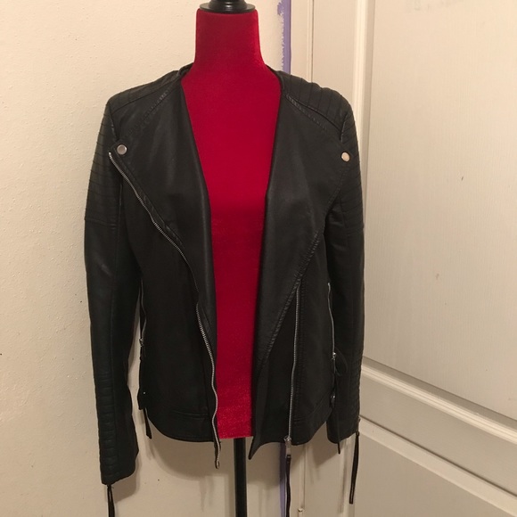 Black leather Jacket w/strings - Picture 1 of 5